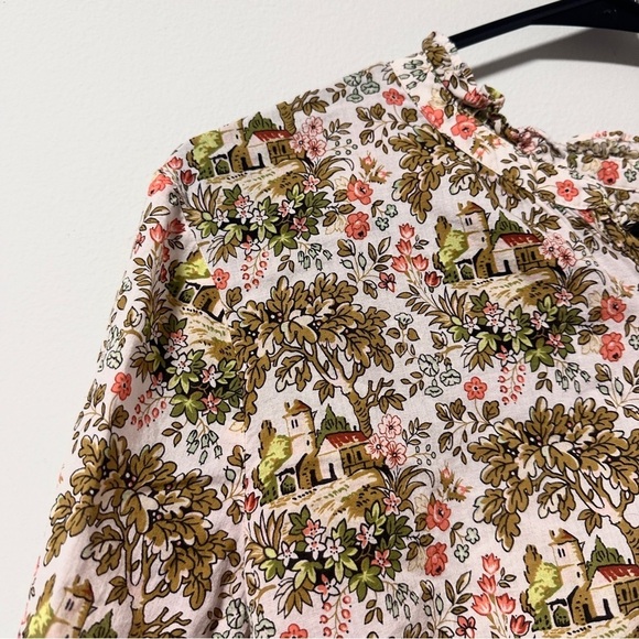 Talbots Tuscan Villa Print Blouse Ruffle Button Neckline Women’s Sz Large Spring - Picture 4 of 15